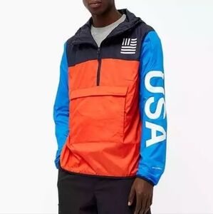 North Face International Collection Packable Anorak Pullover USA Red Blue Mens M